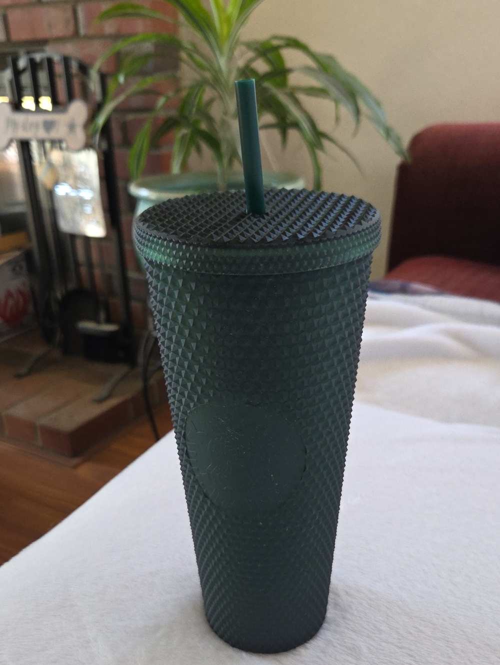 NWT. Matte Dark Green Textured Reusable Tumbler with Straw